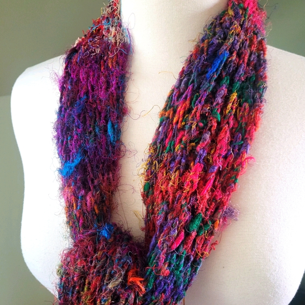 Crochet colorful handmade knit scarf
